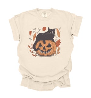 Halloween Cat On Pumpkin Ivory Tee